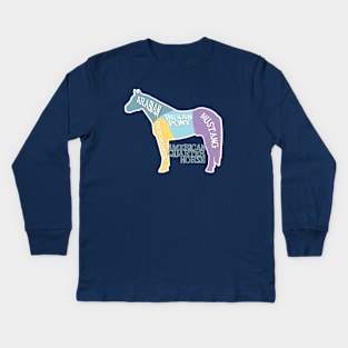 American Quarter Horse Diagram Arabian TB Mustang Indian Pony Kids Long Sleeve T-Shirt